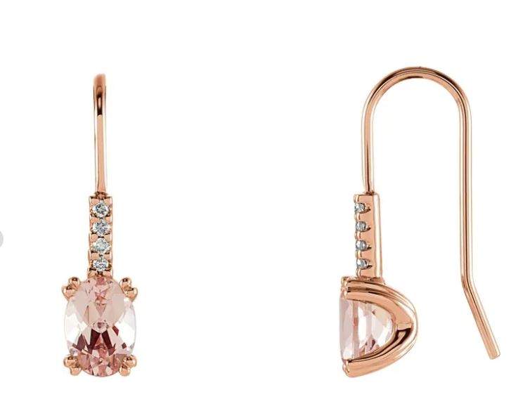 Natural Pink morganite (0.830ct) and Natural Diamonds (.007CTW), 14K Rose Gold