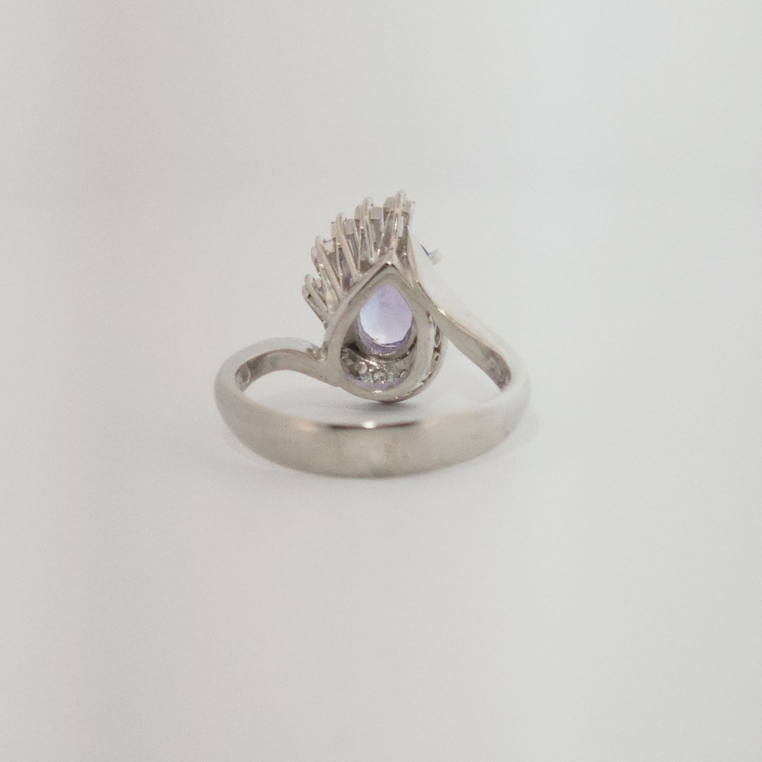 Oval Faceted, AAA, Natural Tanzanite (1.15CT, 8x6mm), Mounted on Platinum 900 Ring with Natural Diamonds (0.35 CTW, E/F-VS). Size 6