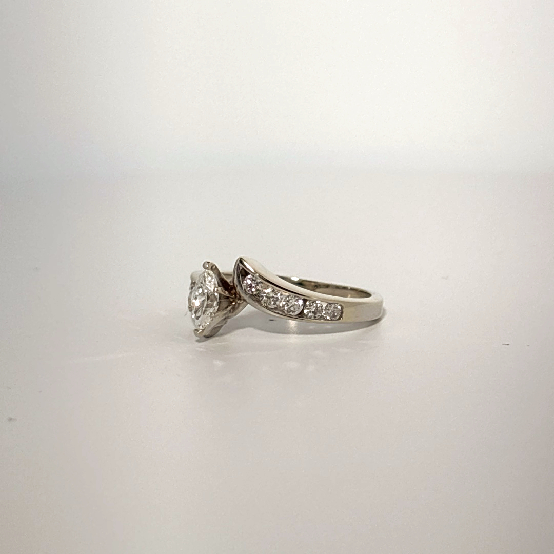 Natural Diamonds (0.89 CTW) Center Marquise (0.39 CT), Size 8, 14K White Gold
