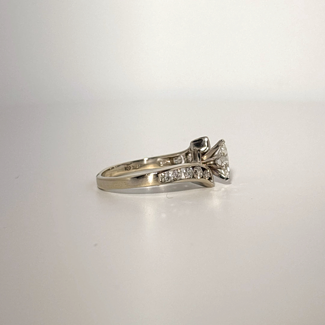 Natural Diamonds (0.89 CTW) Center Marquise (0.39 CT), Size 8, 14K White Gold