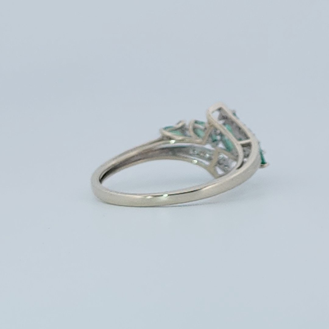 Natural Diamonds (0.12 CTW) with Natural Emeralds Designer Ring, Size 7, 14K White Gold