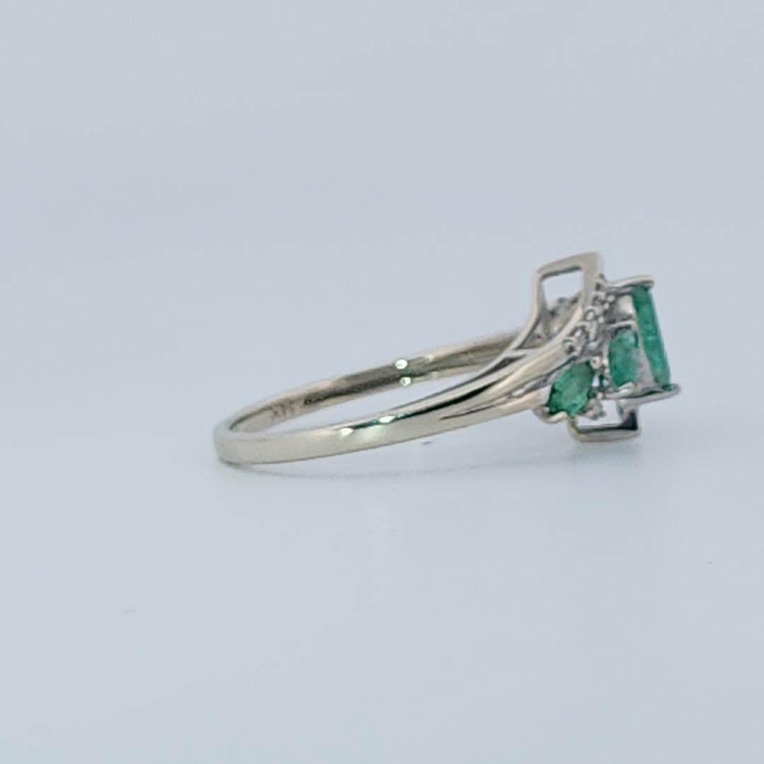 Natural Diamonds (0.12 CTW) with Natural Emeralds Designer Ring, Size 7, 14K White Gold