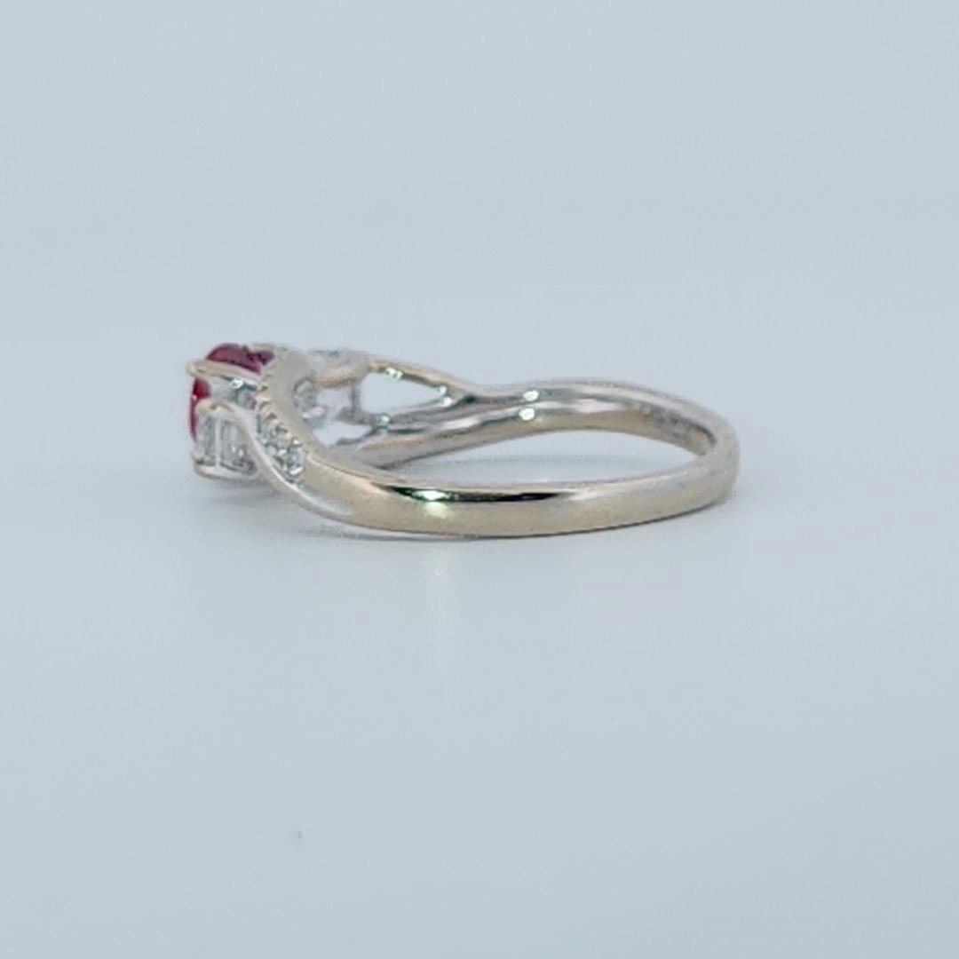 Brilliant Diamond Cut, Round Shape, Madagascar Ruby(0.35CT, 5mm), Mounted at 14K White Gold Ring with Natural Diamonds (0.60 CTW). Size 7