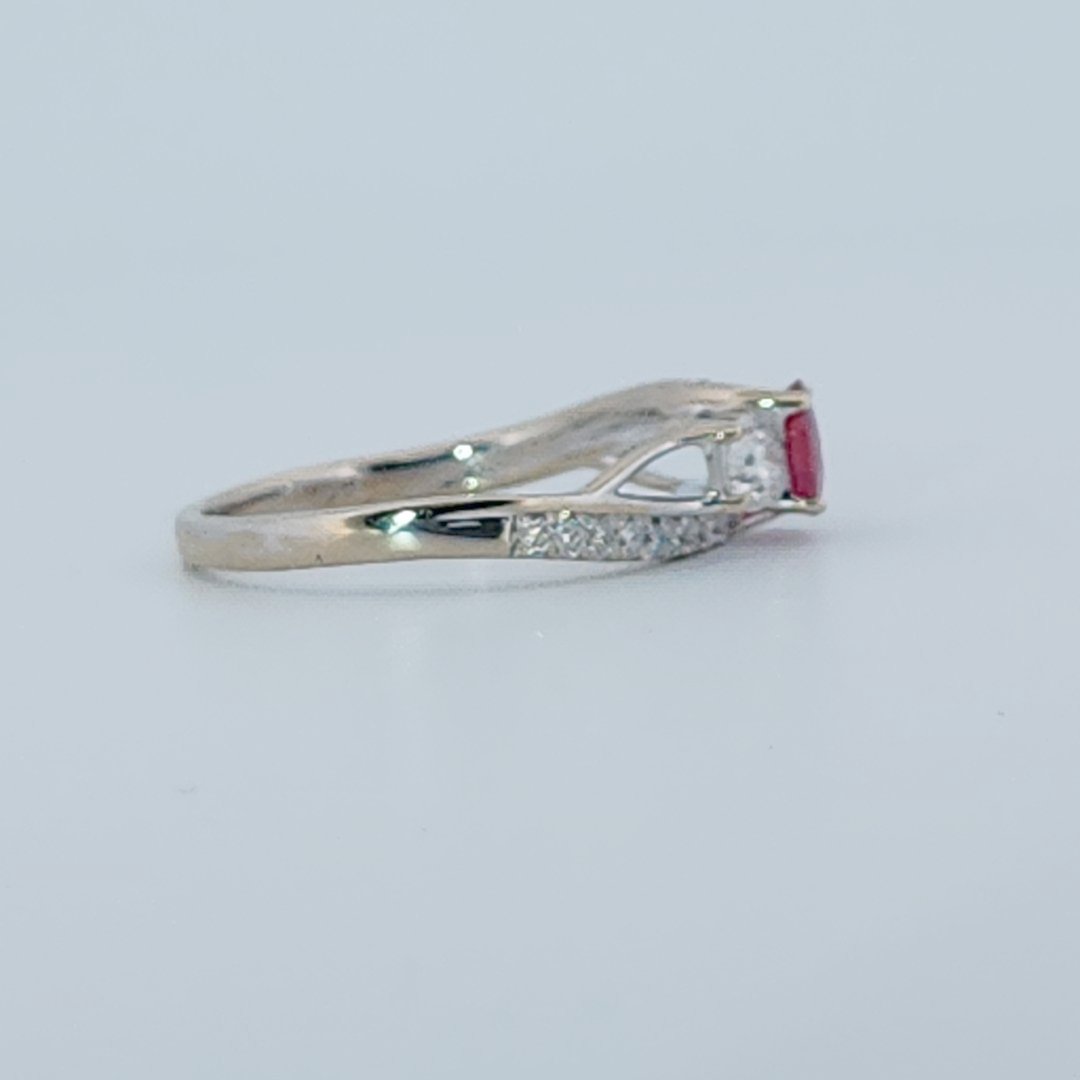 Brilliant Diamond Cut, Round Shape, Madagascar Ruby(0.35CT, 5mm), Mounted at 14K White Gold Ring with Natural Diamonds (0.60 CTW). Size 7
