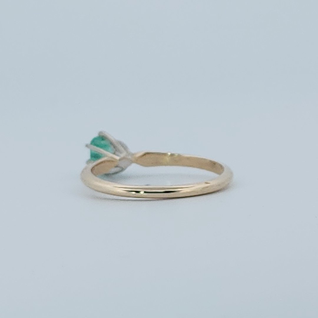 Step Emerald Cut,  Natural Columbian Emerald(0.30CT, 4.65x3.55mm), Mounted on 14K White Gold Prongs and 14K Yellow Gold Shank. Size 6