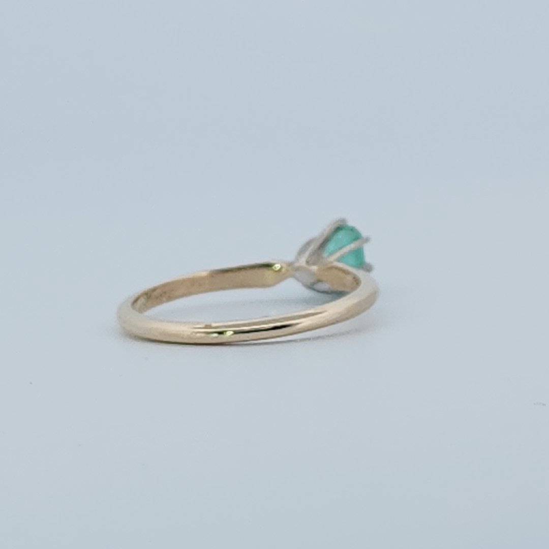 Step Emerald Cut,  Natural Columbian Emerald(0.30CT, 4.65x3.55mm), Mounted on 14K White Gold Prongs and 14K Yellow Gold Shank. Size 6