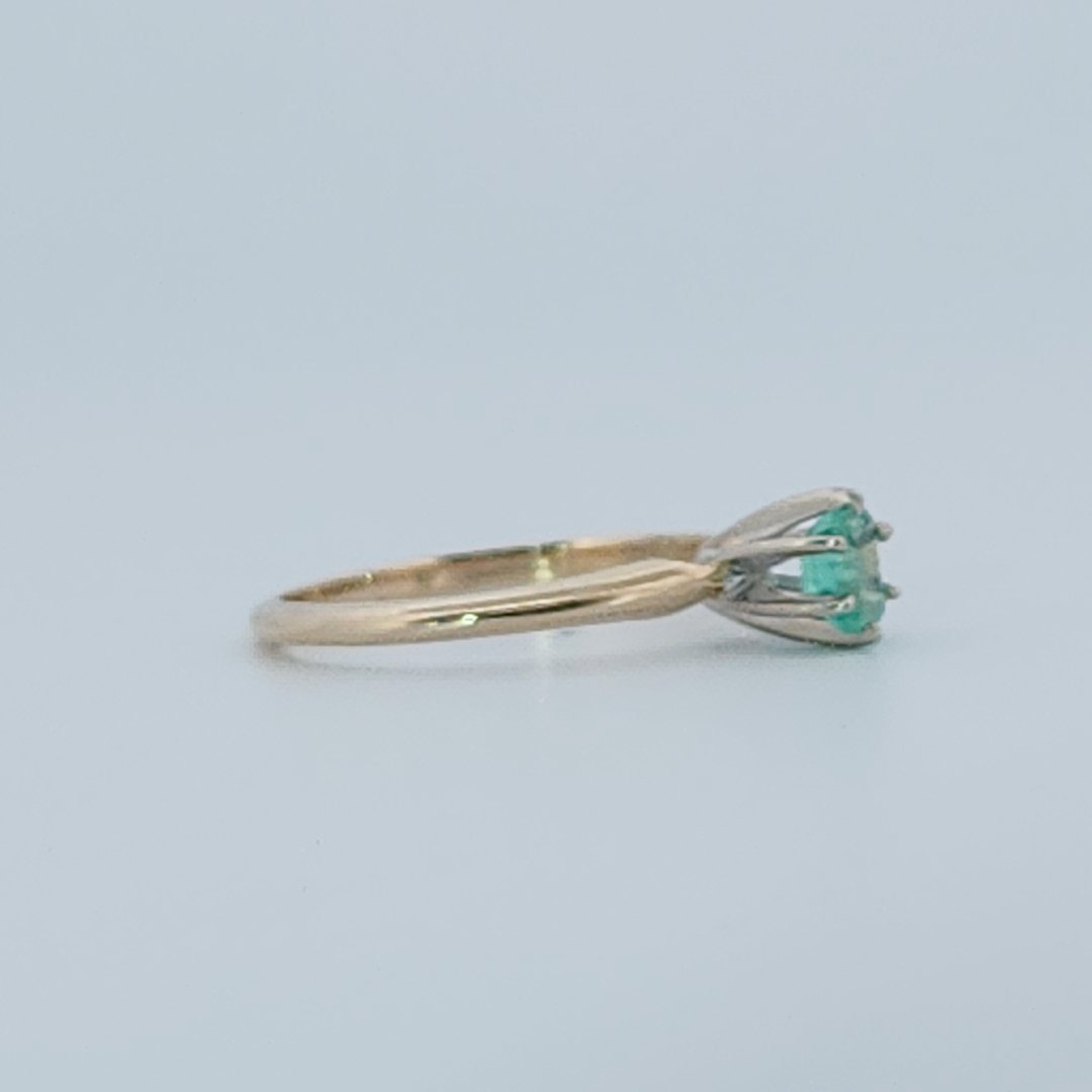 Step Emerald Cut,  Natural Columbian Emerald(0.30CT, 4.65x3.55mm), Mounted on 14K White Gold Prongs and 14K Yellow Gold Shank. Size 6