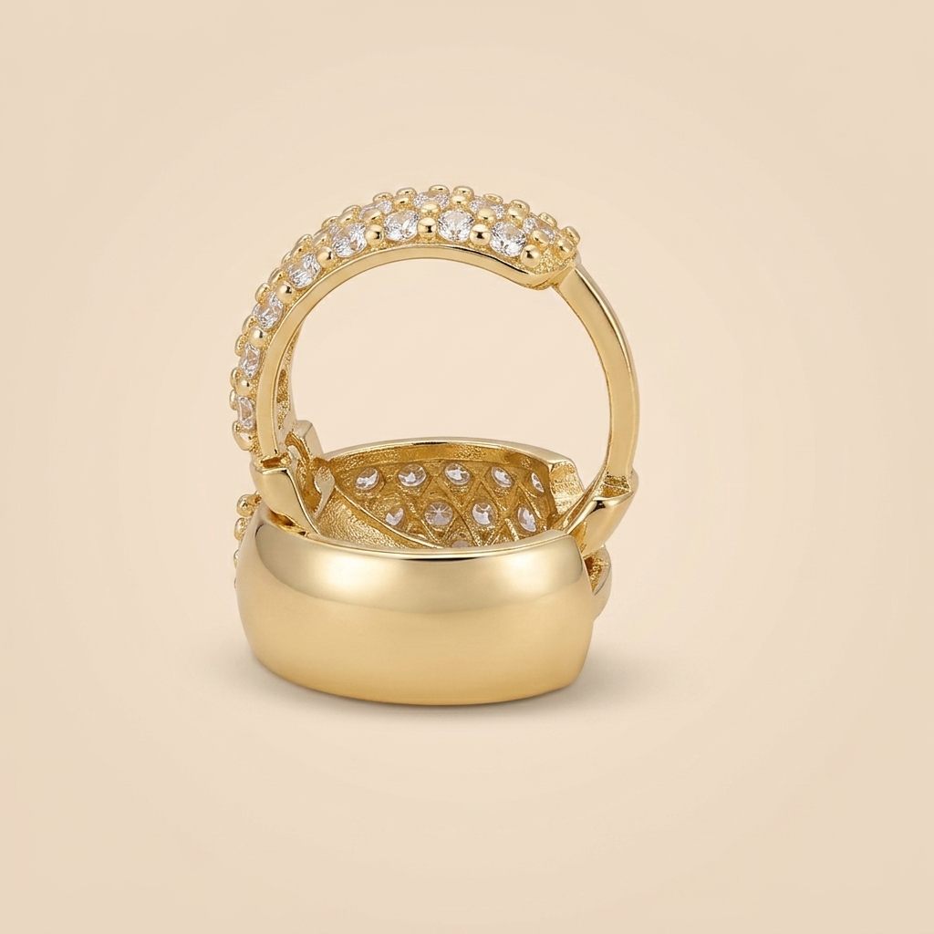 Women Cluster Hoops with Cubic Zirconia, 10K Yellow Gold 2.26 Grams