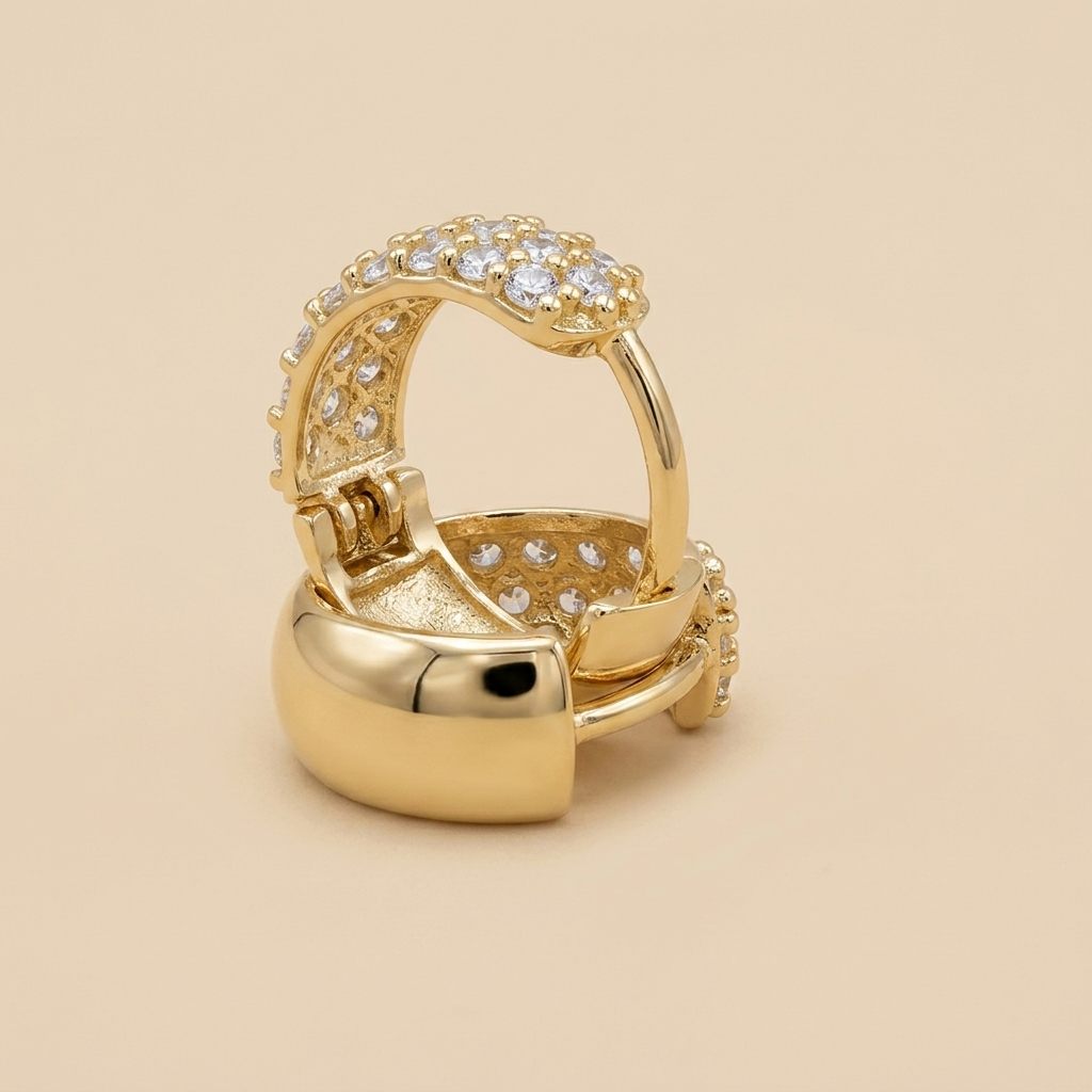 Women Cluster Hoops with Cubic Zirconia, 10K Yellow Gold 2.26 Grams