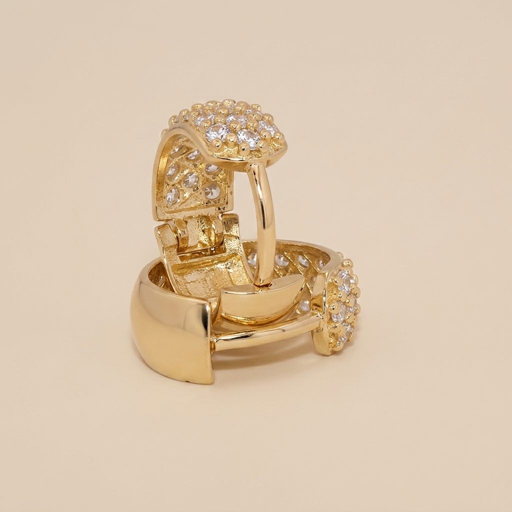 Women Cluster Hoops with Cubic Zirconia, 10K Yellow Gold 2.26 Grams