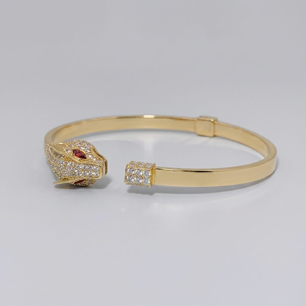 Serpent Style Bracelet with Solid Gold and Cubic Zirconia Stones, 14K Yellow Gold