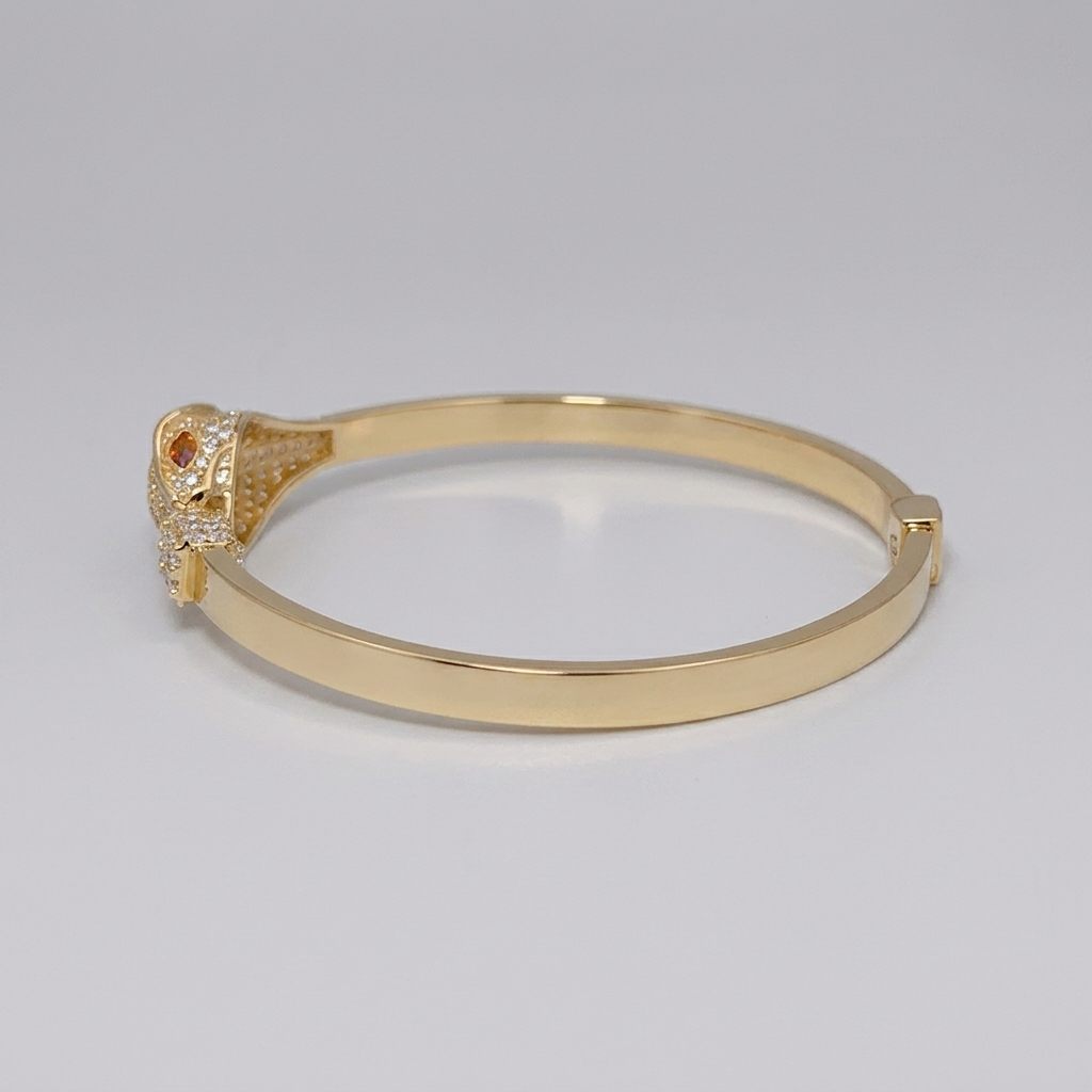 Serpent Style Bracelet with Solid Gold and Cubic Zirconia Stones, 14K Yellow Gold