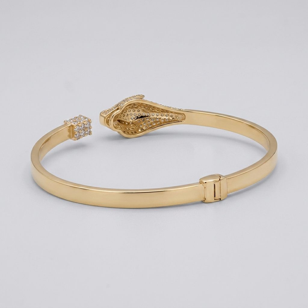 Serpent Style Bracelet with Solid Gold and Cubic Zirconia Stones, 14K Yellow Gold