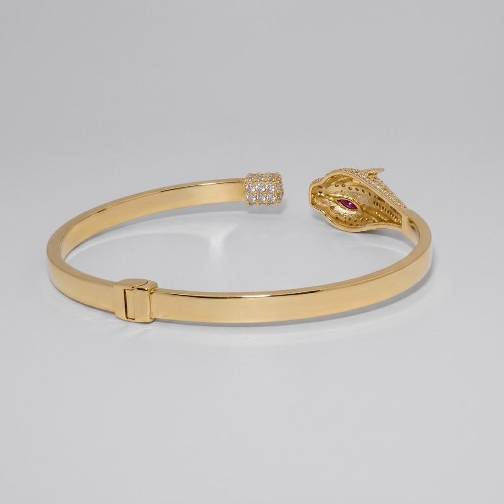 Serpent Style Bracelet with Solid Gold and Cubic Zirconia Stones, 14K Yellow Gold