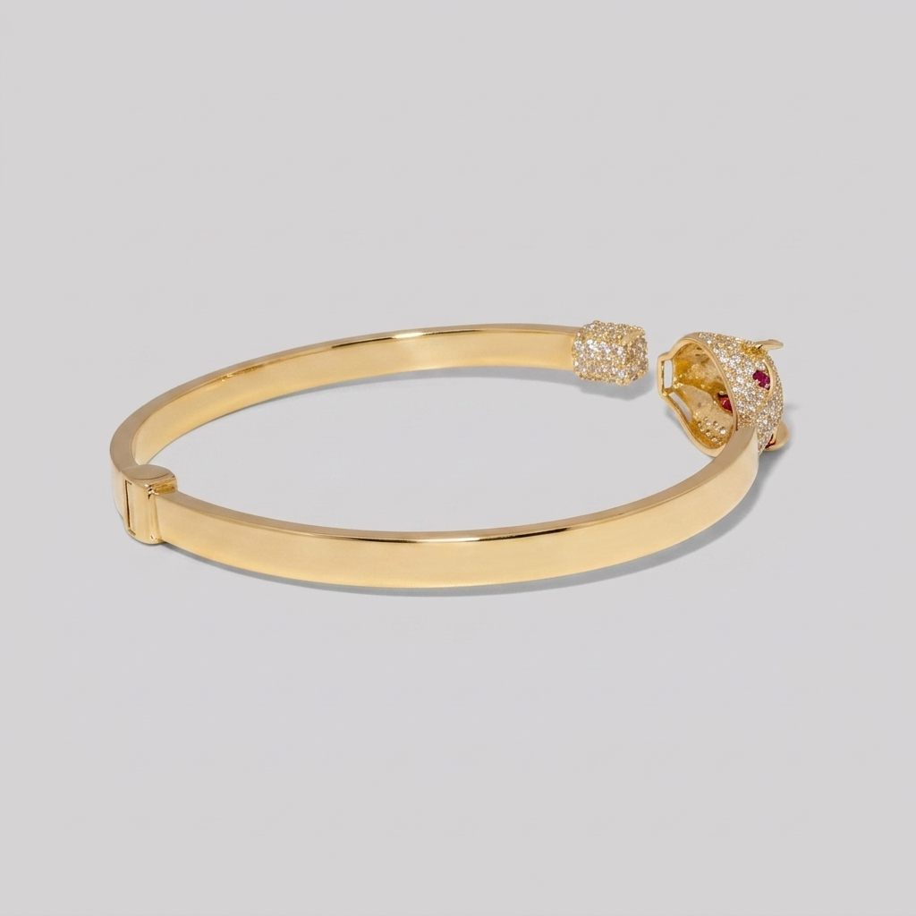 Serpent Style Bracelet with Solid Gold and Cubic Zirconia Stones, 14K Yellow Gold