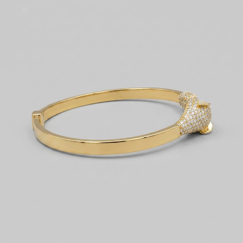 Serpent Style Bracelet with Solid Gold and Cubic Zirconia Stones, 14K Yellow Gold