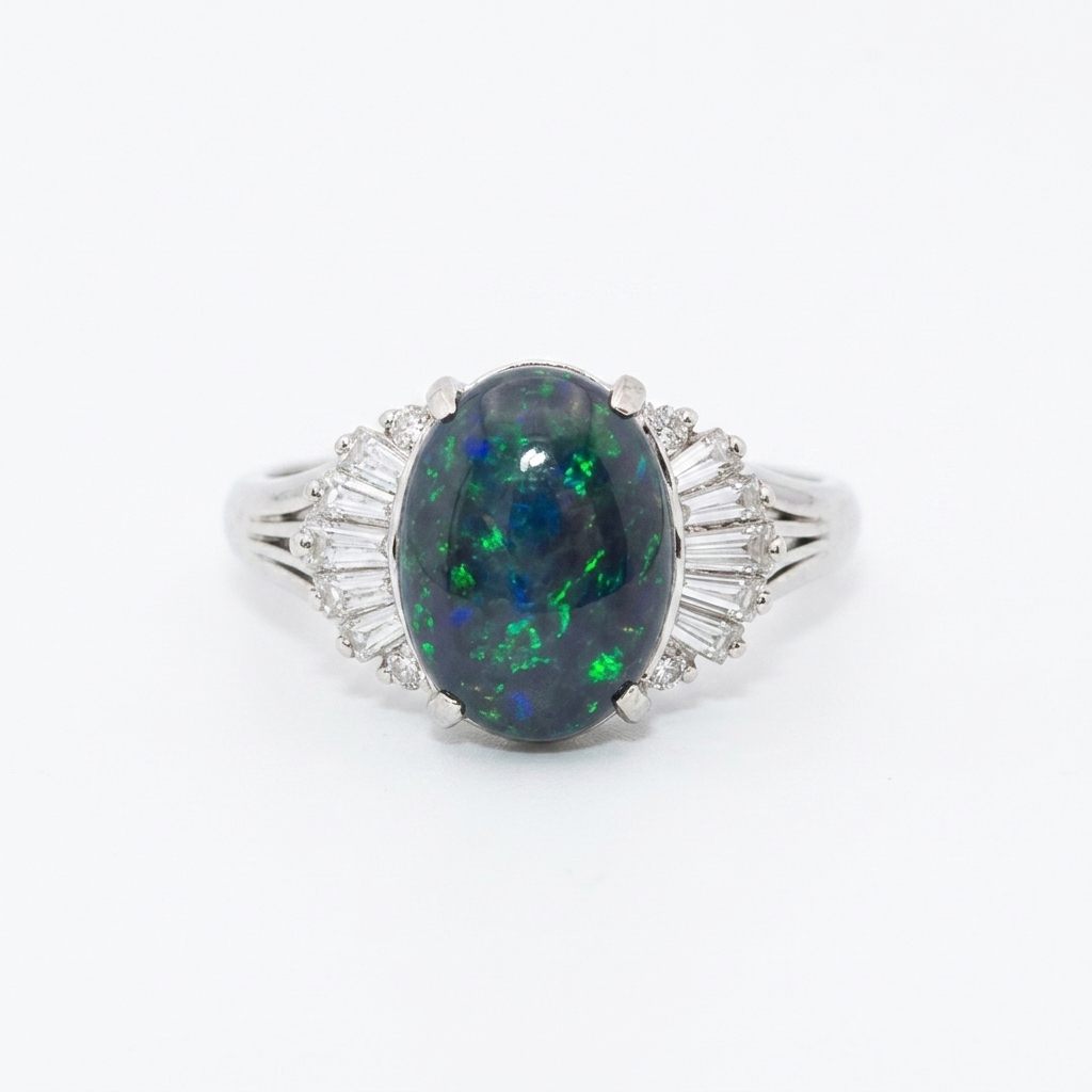 DATA_MISMATCH: Black Opal Ring vs Opal 2.6ct (typical white/translucent) | Platinum Ring, set with 1 Opal (2.6ct, dark/black) and Diamonds (0.485ct total), 8g