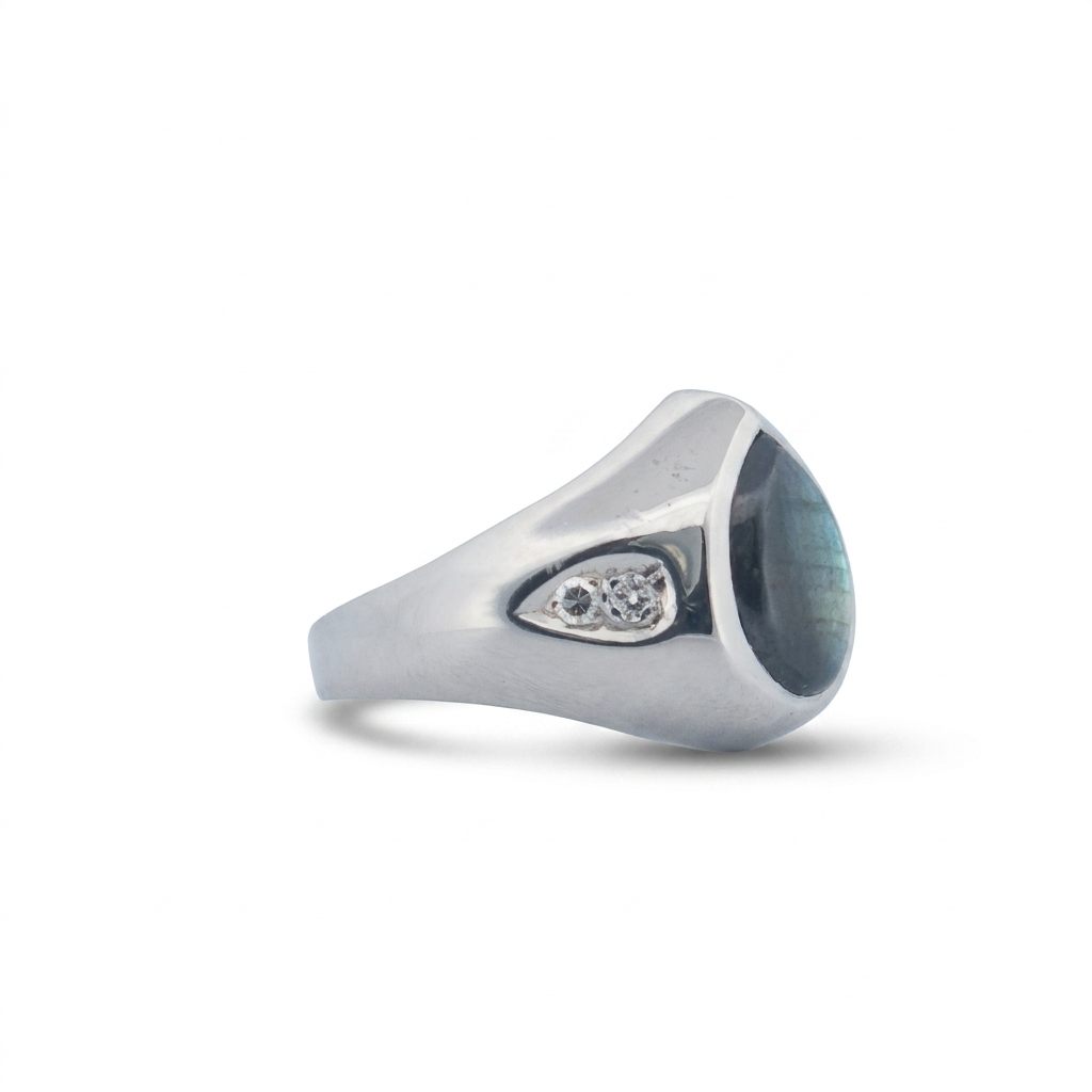 Pear Shape Labradorite and Natural Diamonds (G/SI1 0.1CTW), 14K White Gold