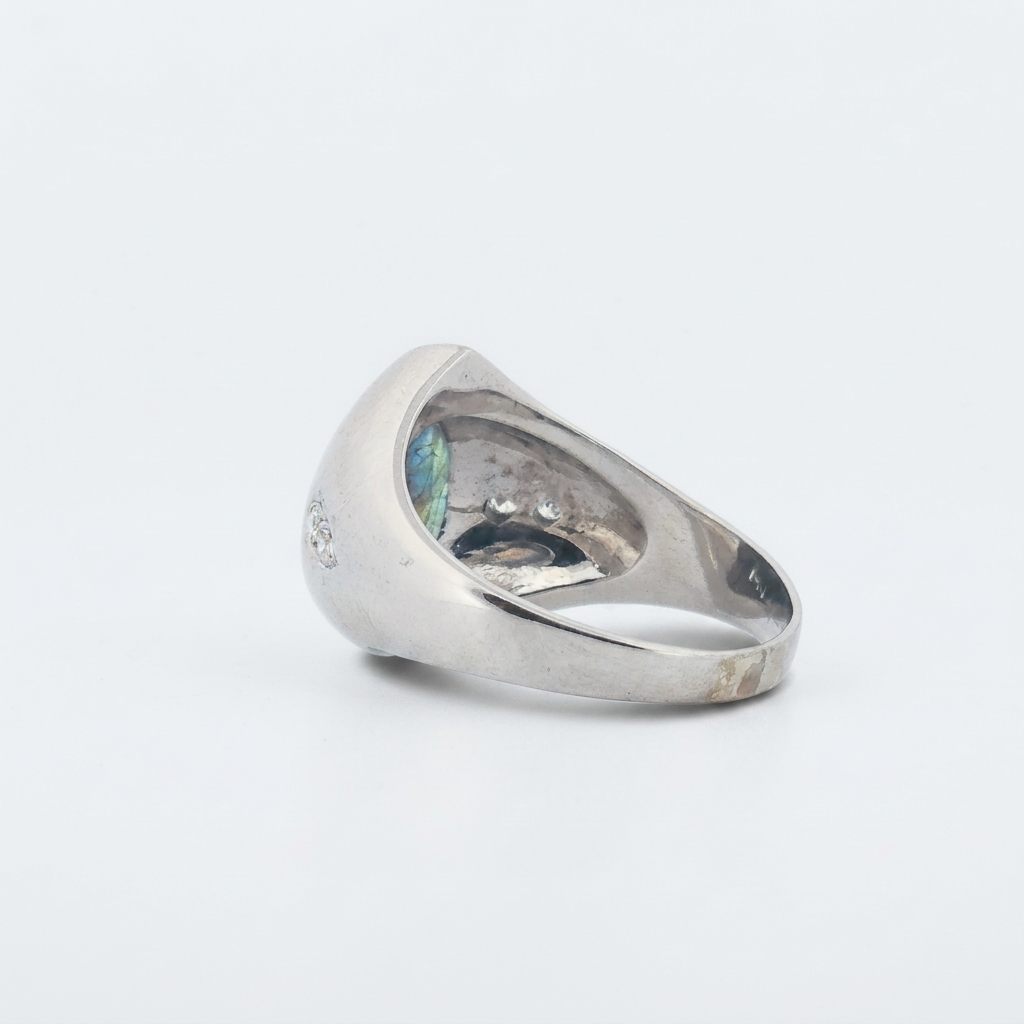 Pear Shape Labradorite and Natural Diamonds (G/SI1 0.1CTW), 14K White Gold