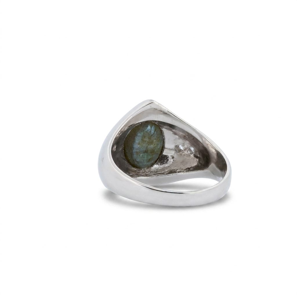 Pear Shape Labradorite and Natural Diamonds (G/SI1 0.1CTW), 14K White Gold