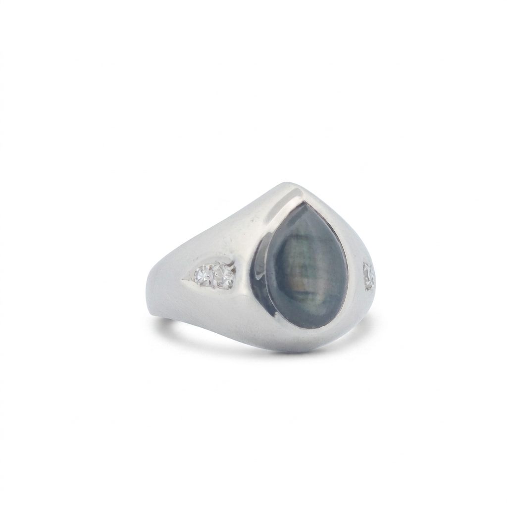 Pear Shape Labradorite and Natural Diamonds (G/SI1 0.1CTW), 14K White Gold