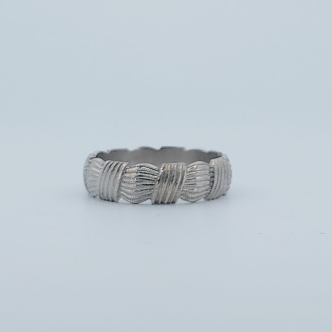Comfort fit solid Designer band, 14K White Gold (5.20G)