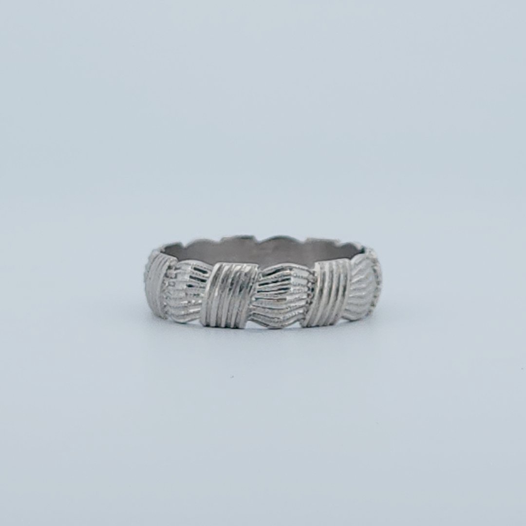 Comfort fit solid Designer band, 14K White Gold (5.20G)