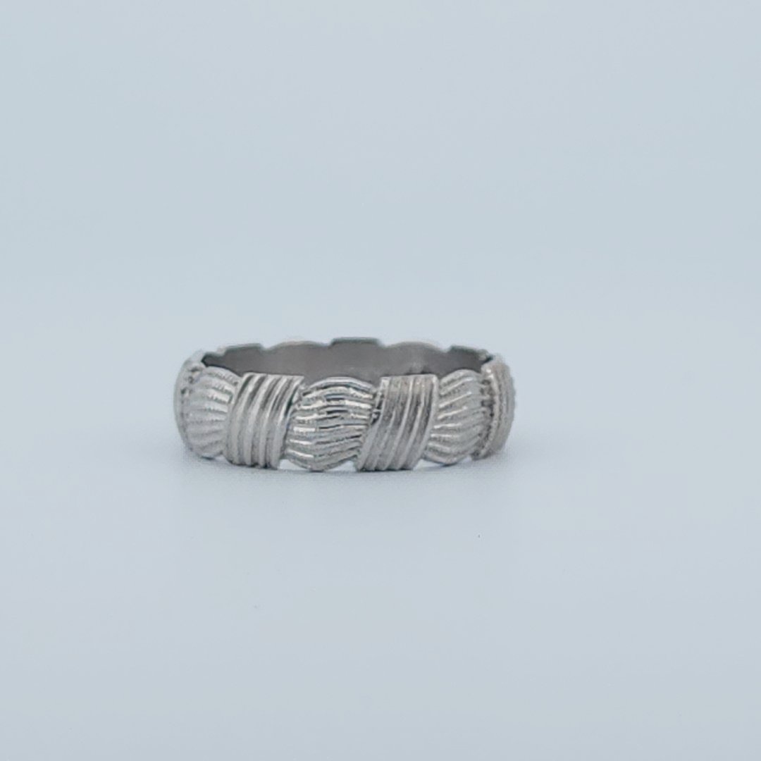 Comfort fit solid Designer band, 14K White Gold (5.20G)