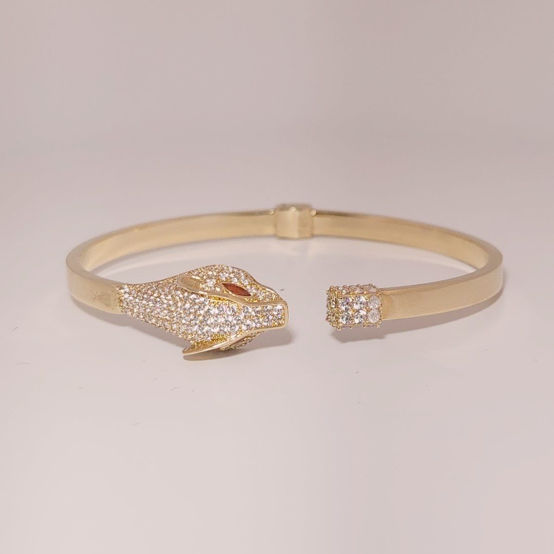 Serpent Style Bracelet with Solid Gold and Cubic Zirconia Stones, 14K Yellow Gold