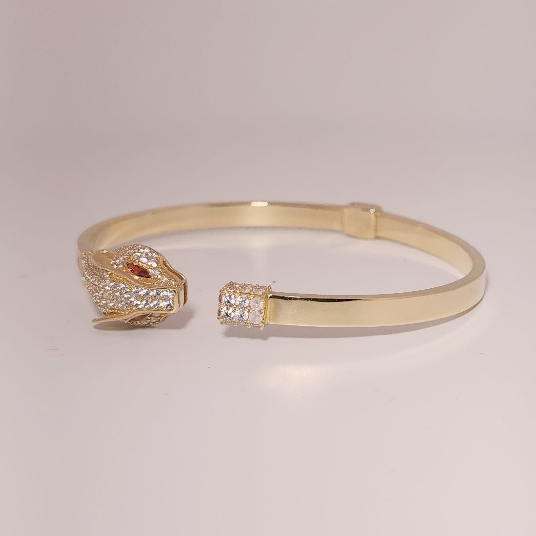 Serpent Style Bracelet with Solid Gold and Cubic Zirconia Stones, 14K Yellow Gold
