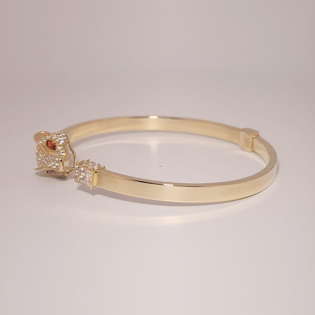 Serpent Style Bracelet with Solid Gold and Cubic Zirconia Stones, 14K Yellow Gold