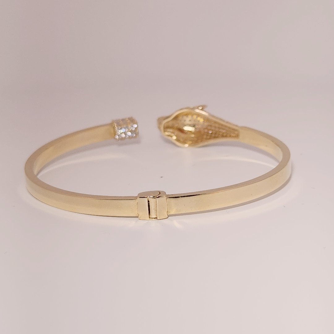 Serpent Style Bracelet with Solid Gold and Cubic Zirconia Stones, 14K Yellow Gold