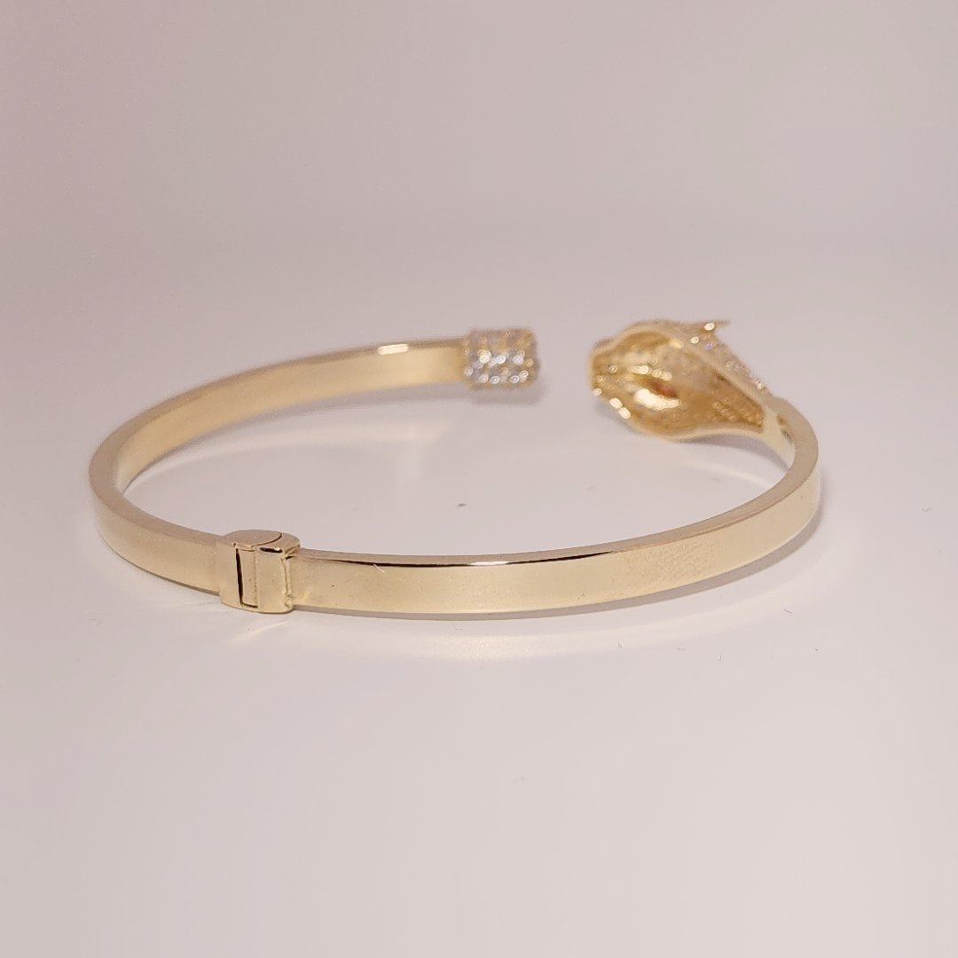 Serpent Style Bracelet with Solid Gold and Cubic Zirconia Stones, 14K Yellow Gold