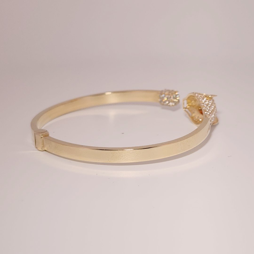 Serpent Style Bracelet with Solid Gold and Cubic Zirconia Stones, 14K Yellow Gold
