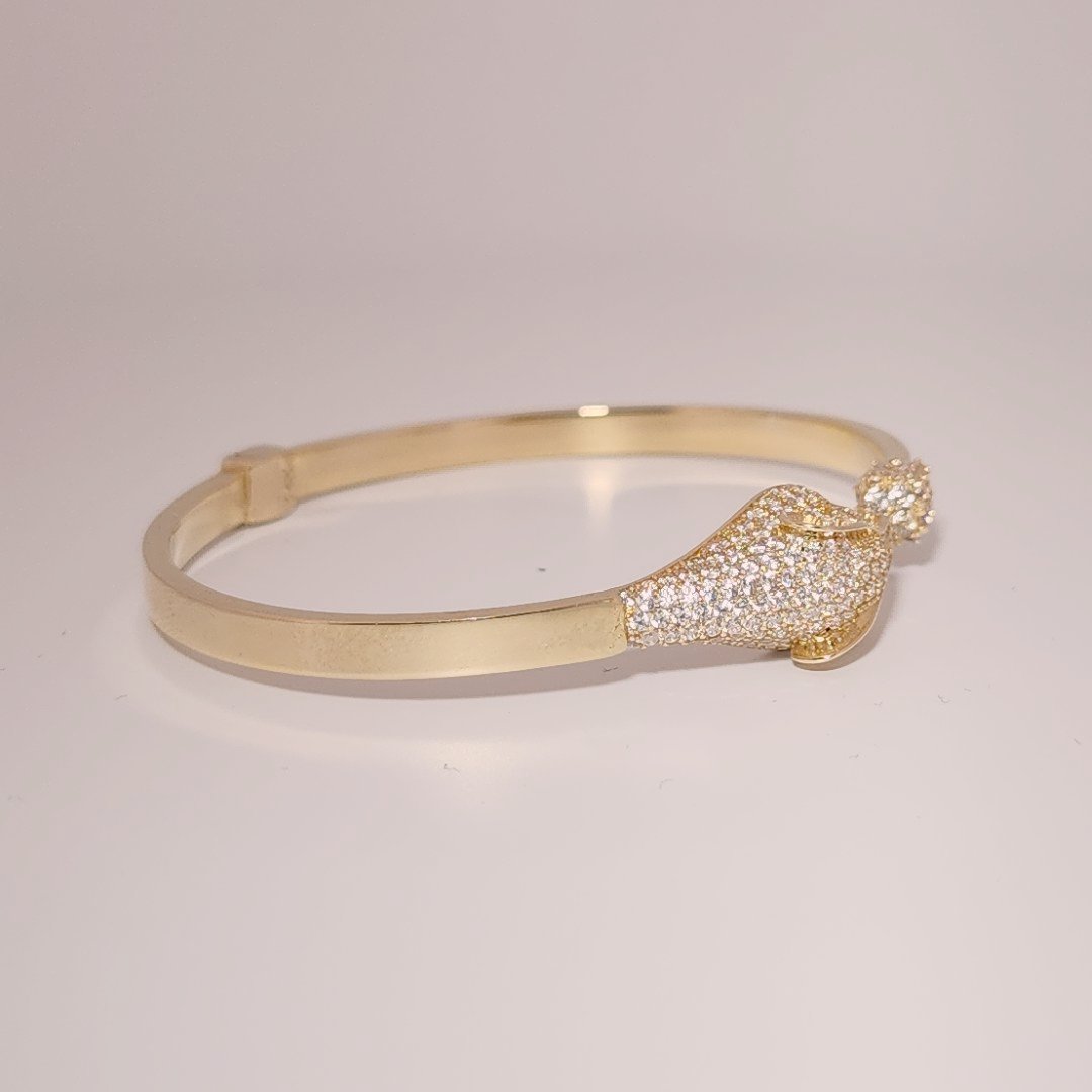 Serpent Style Bracelet with Solid Gold and Cubic Zirconia Stones, 14K Yellow Gold
