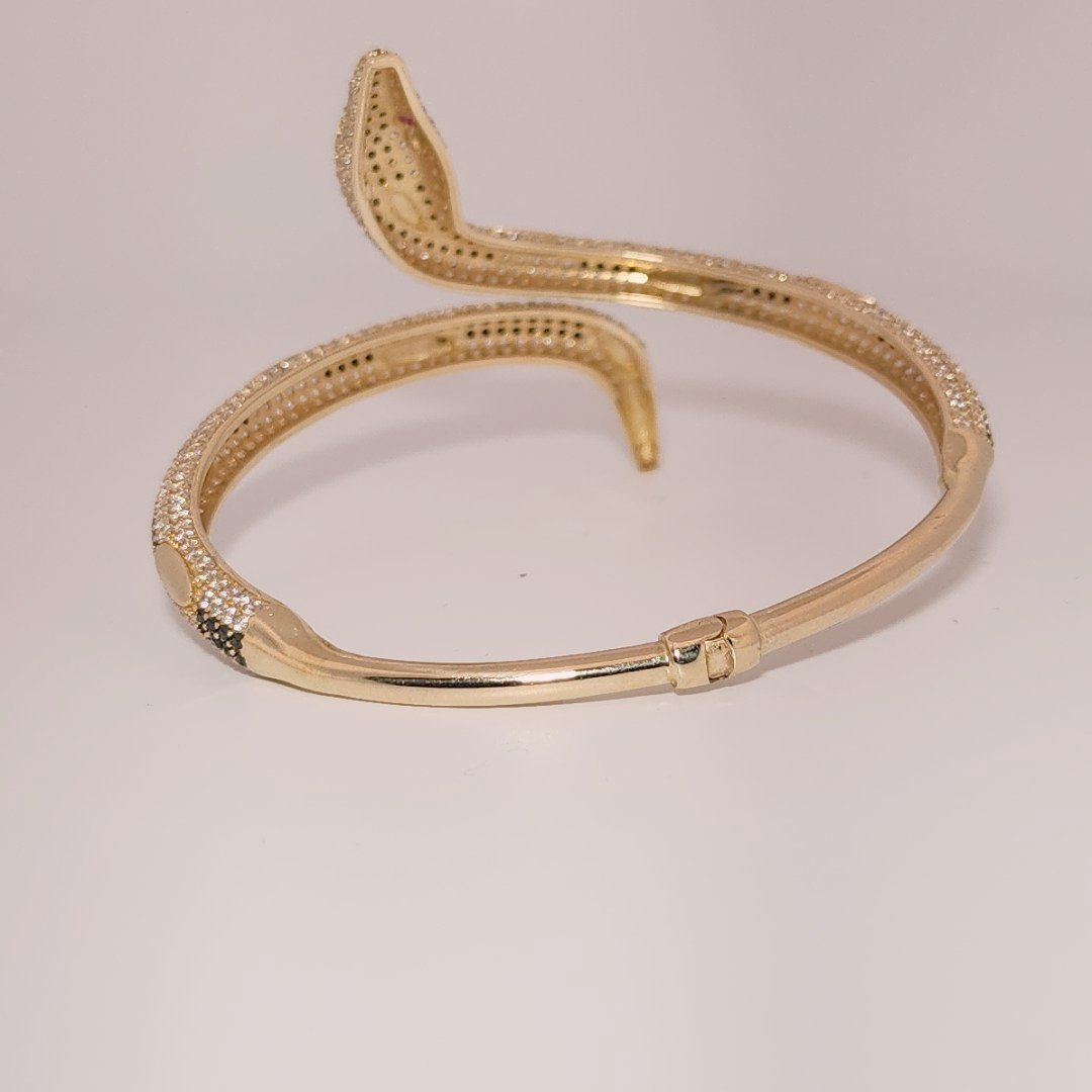 Serpent Style Bracelet with Solid Gold and Cubic Zirconia Stones