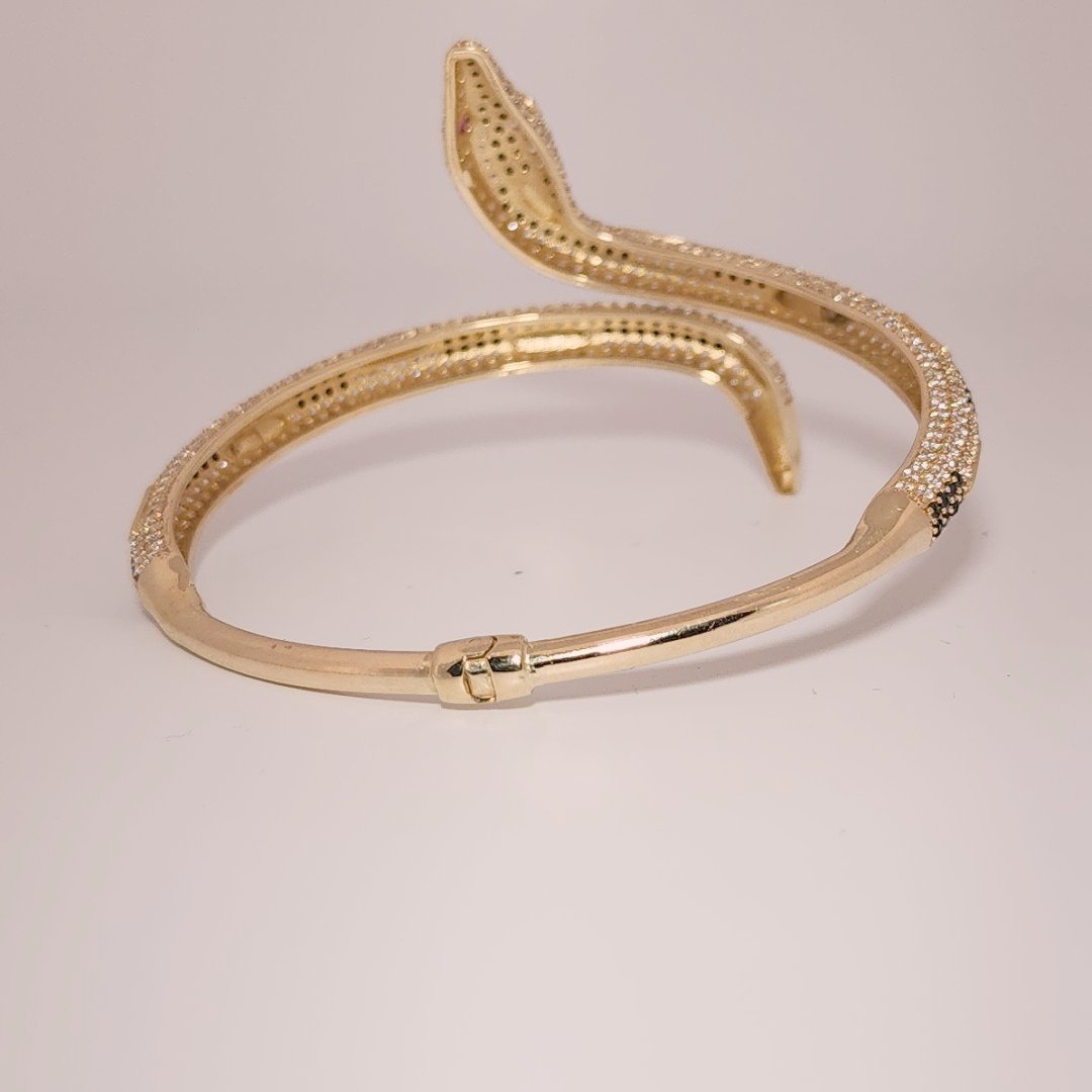 Serpent Style Bracelet with Solid Gold and Cubic Zirconia Stones