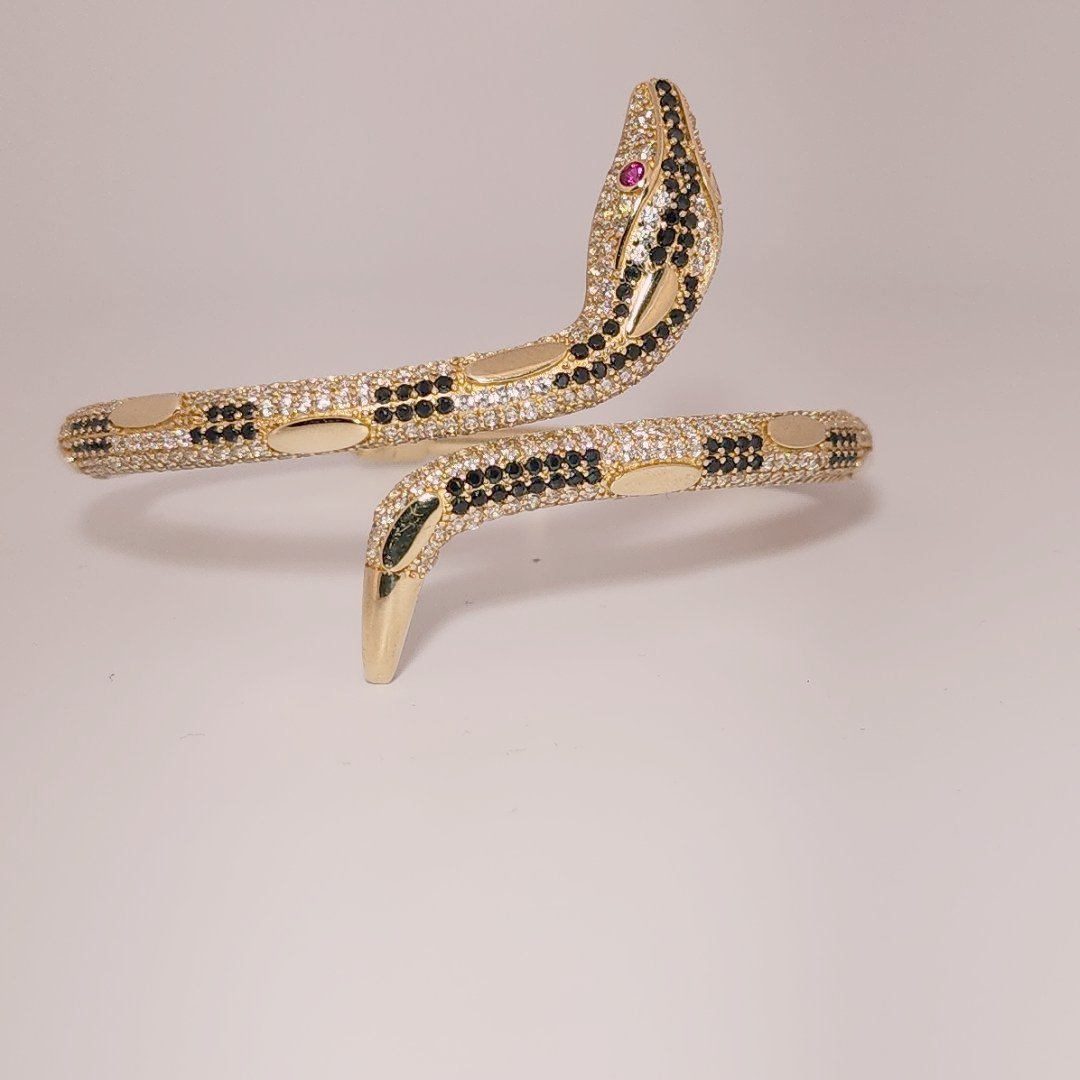 Serpent Style Bracelet with Solid Gold and Cubic Zirconia Stones