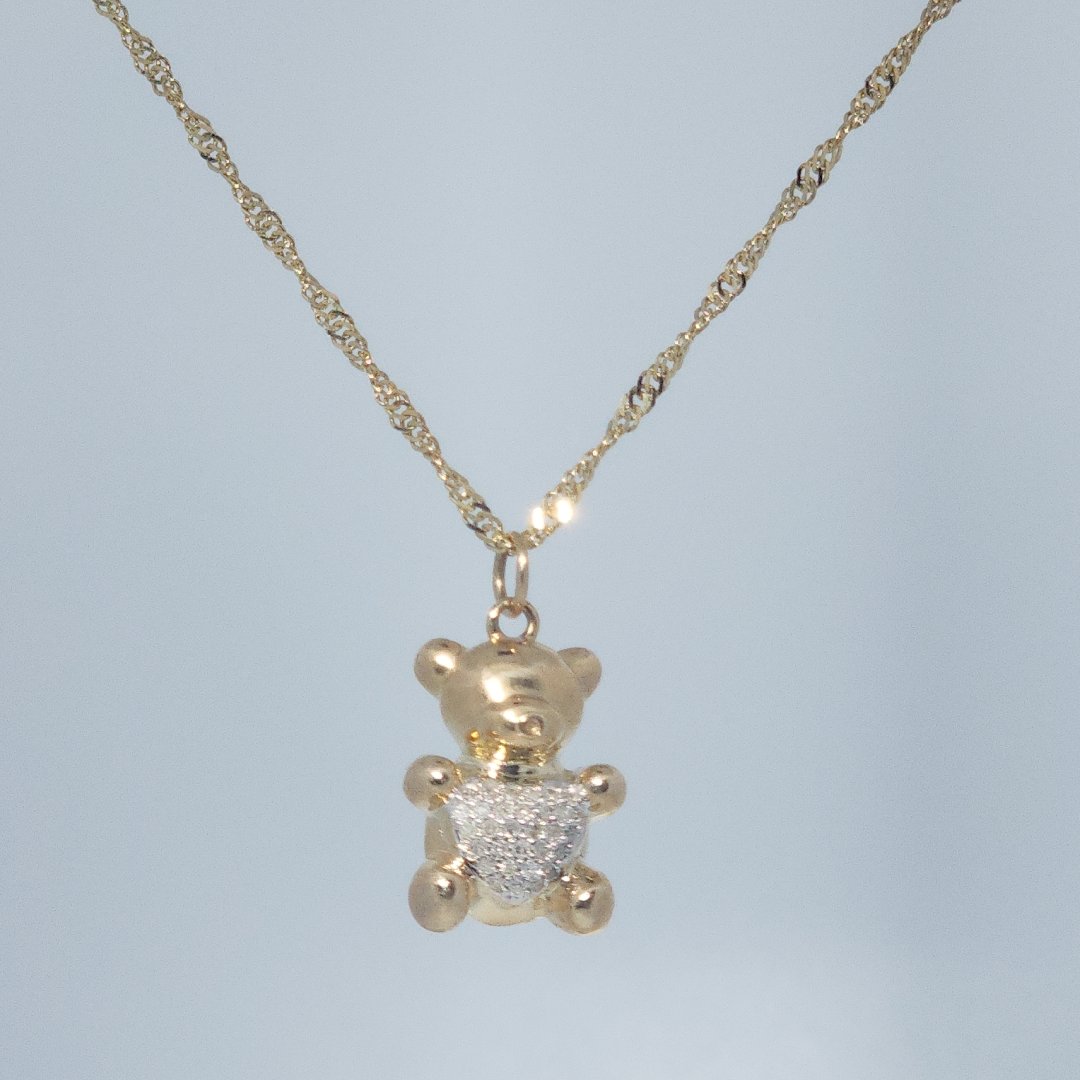 Bear Fashion Gift Pendent, Natural Diamonds(1/10 CTW), 10K Yellow Gold