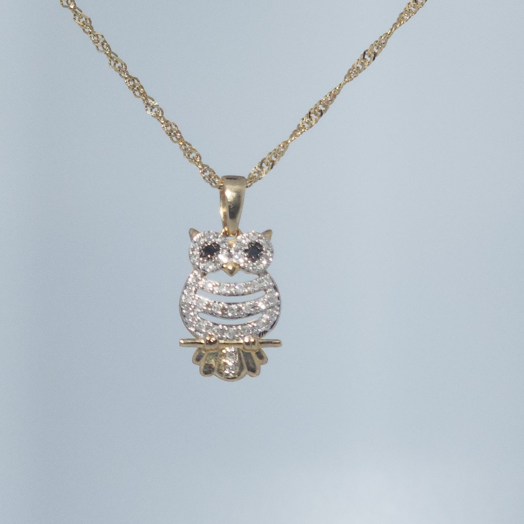 Owl Fashion Gift Pendent, Natural Diamonds(1/6 CTW), 10K Yellow Gold