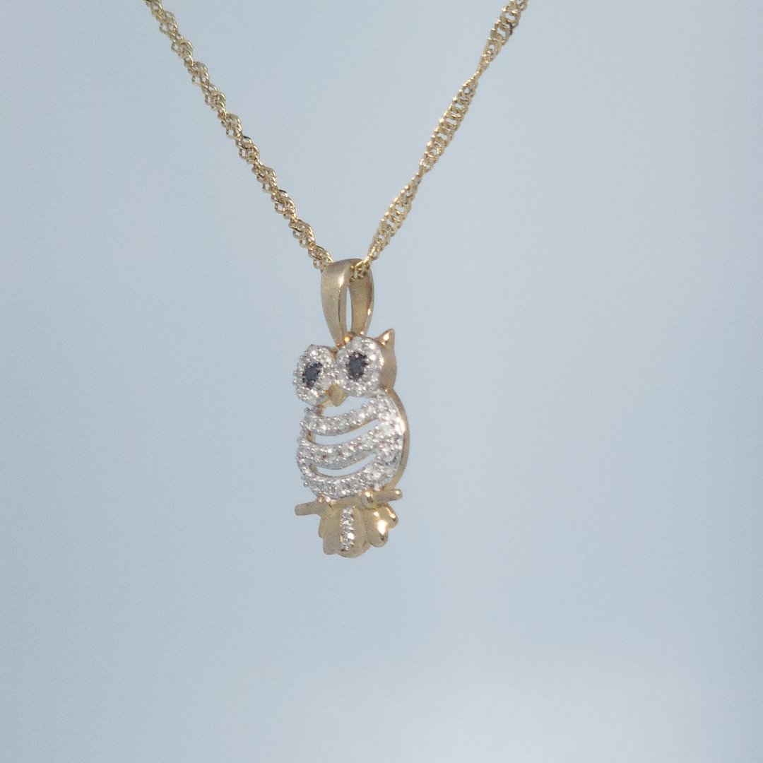 Owl Fashion Gift Pendent, Natural Diamonds(1/6 CTW), 10K Yellow Gold