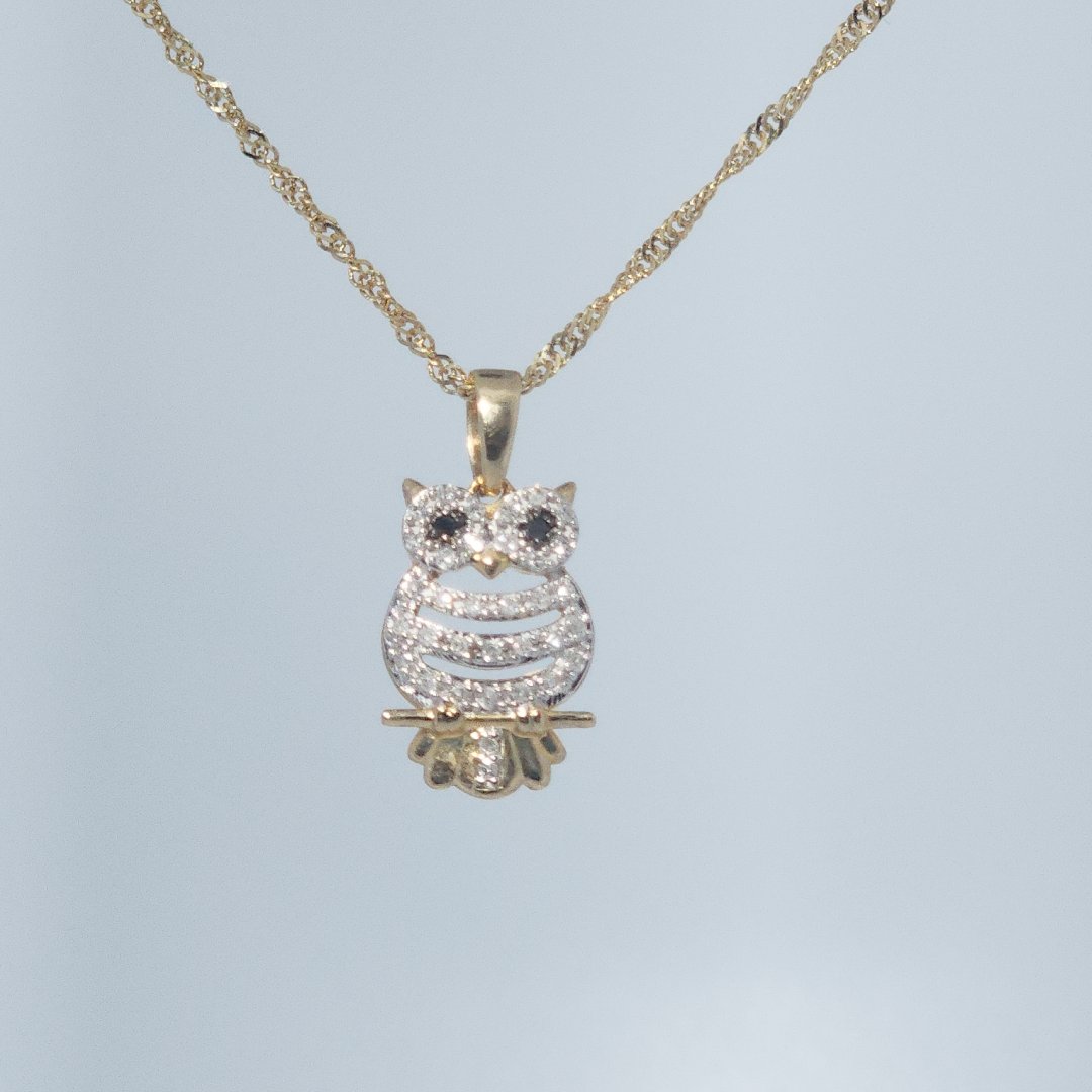 Owl Fashion Gift Pendent, Natural Diamonds(1/6 CTW), 10K Yellow Gold