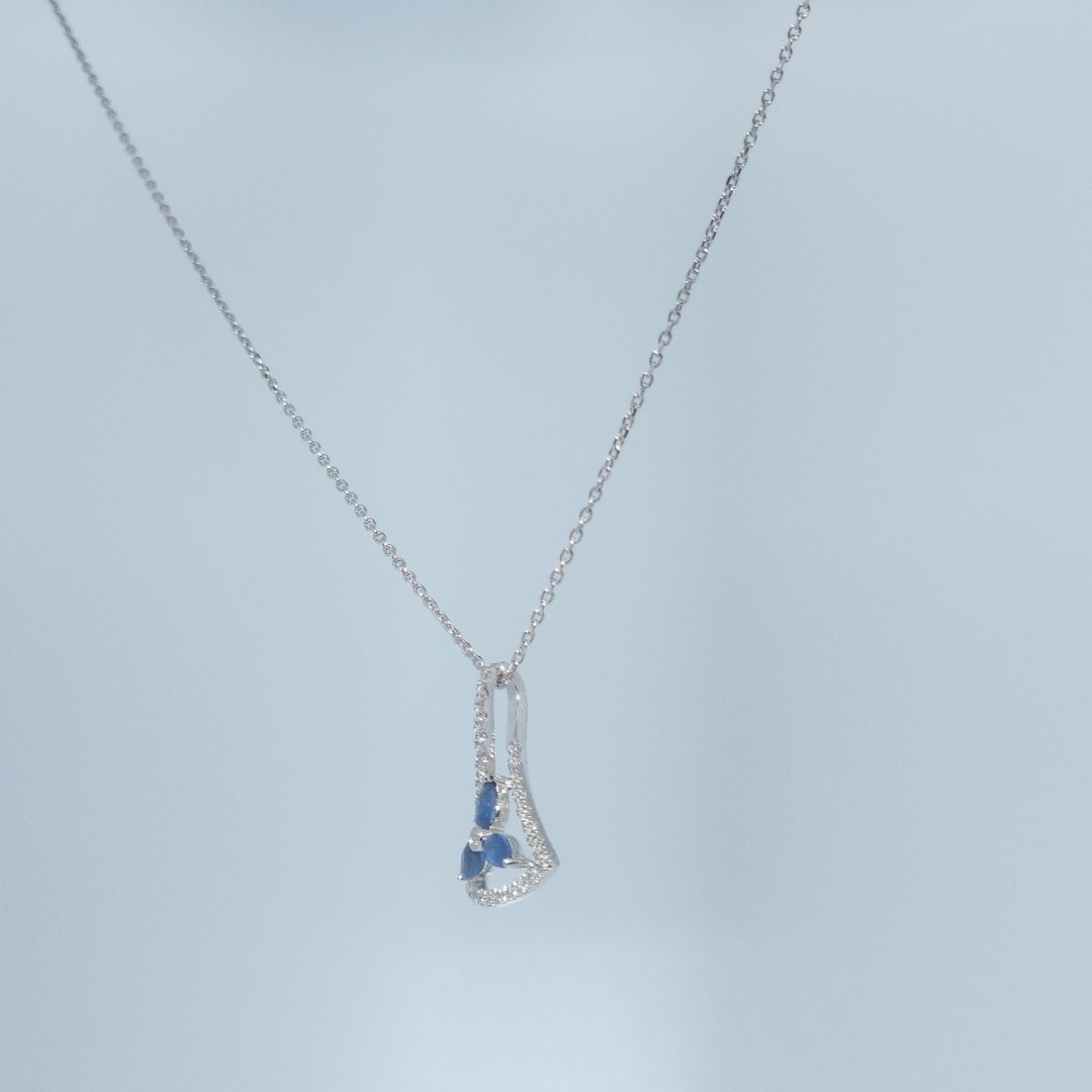 Triangular Pendent Chain, Natural Diamonds(1/5 CTW), Natural Sapphire (1/3 CTW)