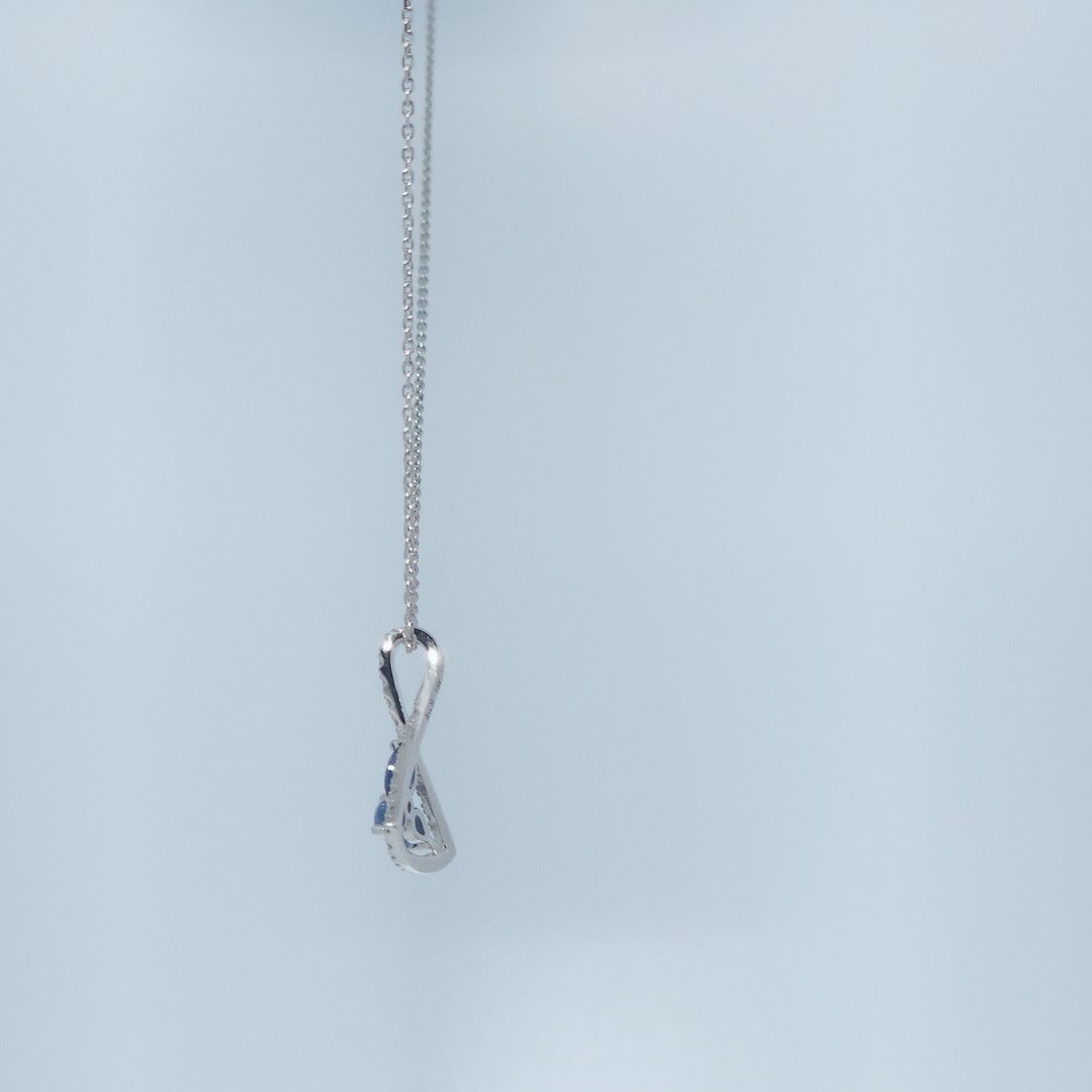 Triangular Pendent Chain, Natural Diamonds(1/5 CTW), Natural Sapphire (1/3 CTW)