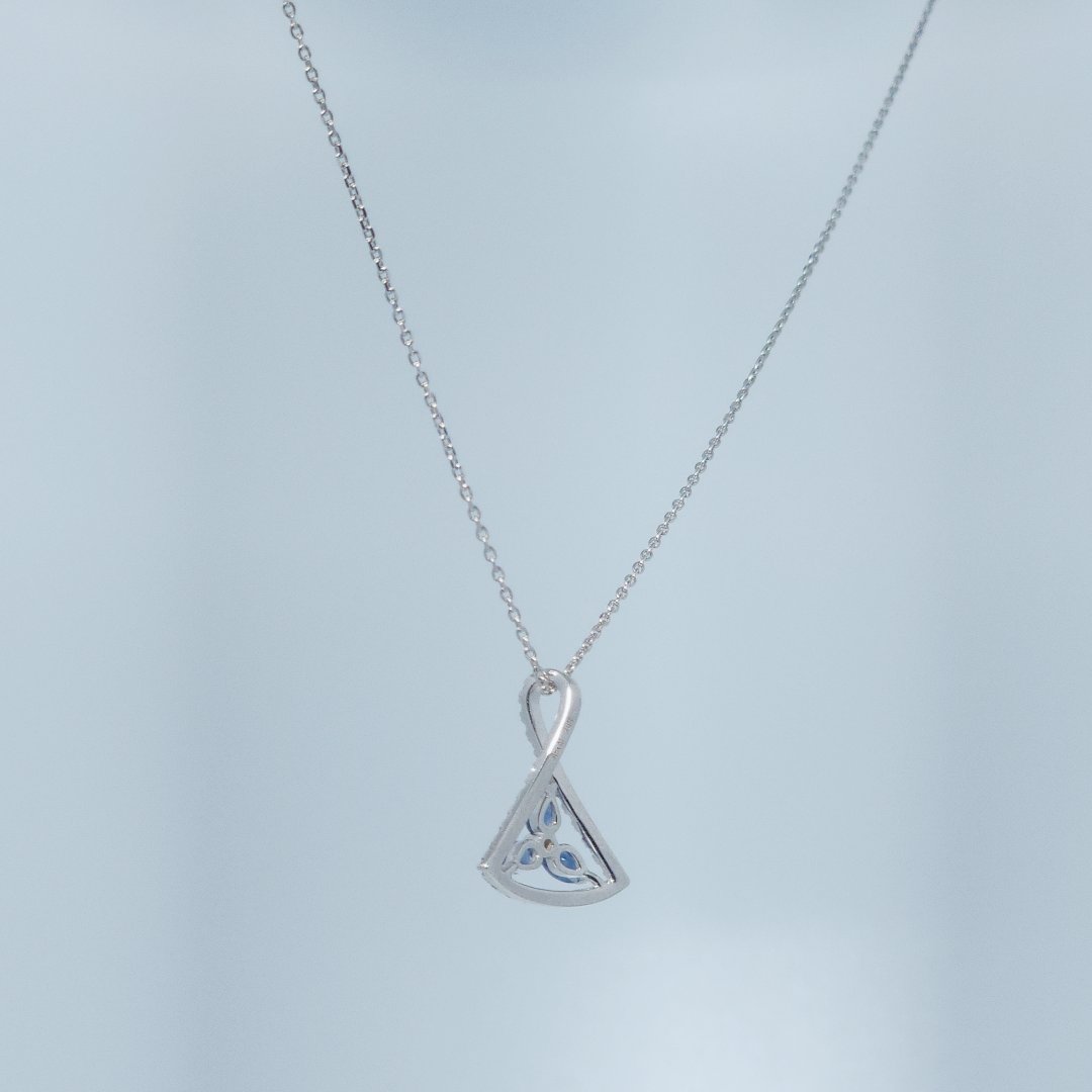 Triangular Pendent Chain, Natural Diamonds(1/5 CTW), Natural Sapphire (1/3 CTW)