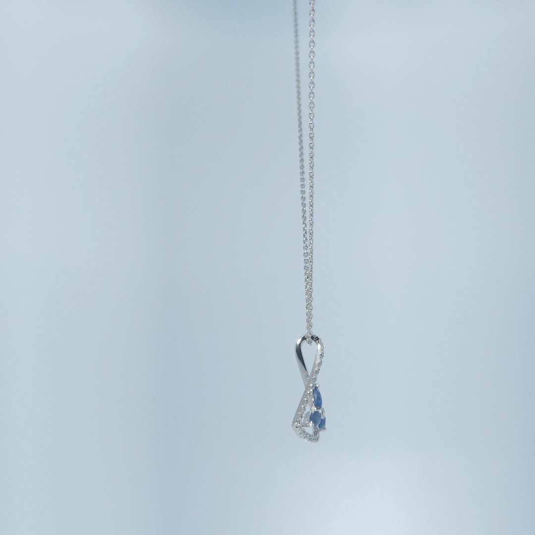 Triangular Pendent Chain, Natural Diamonds(1/5 CTW), Natural Sapphire (1/3 CTW)