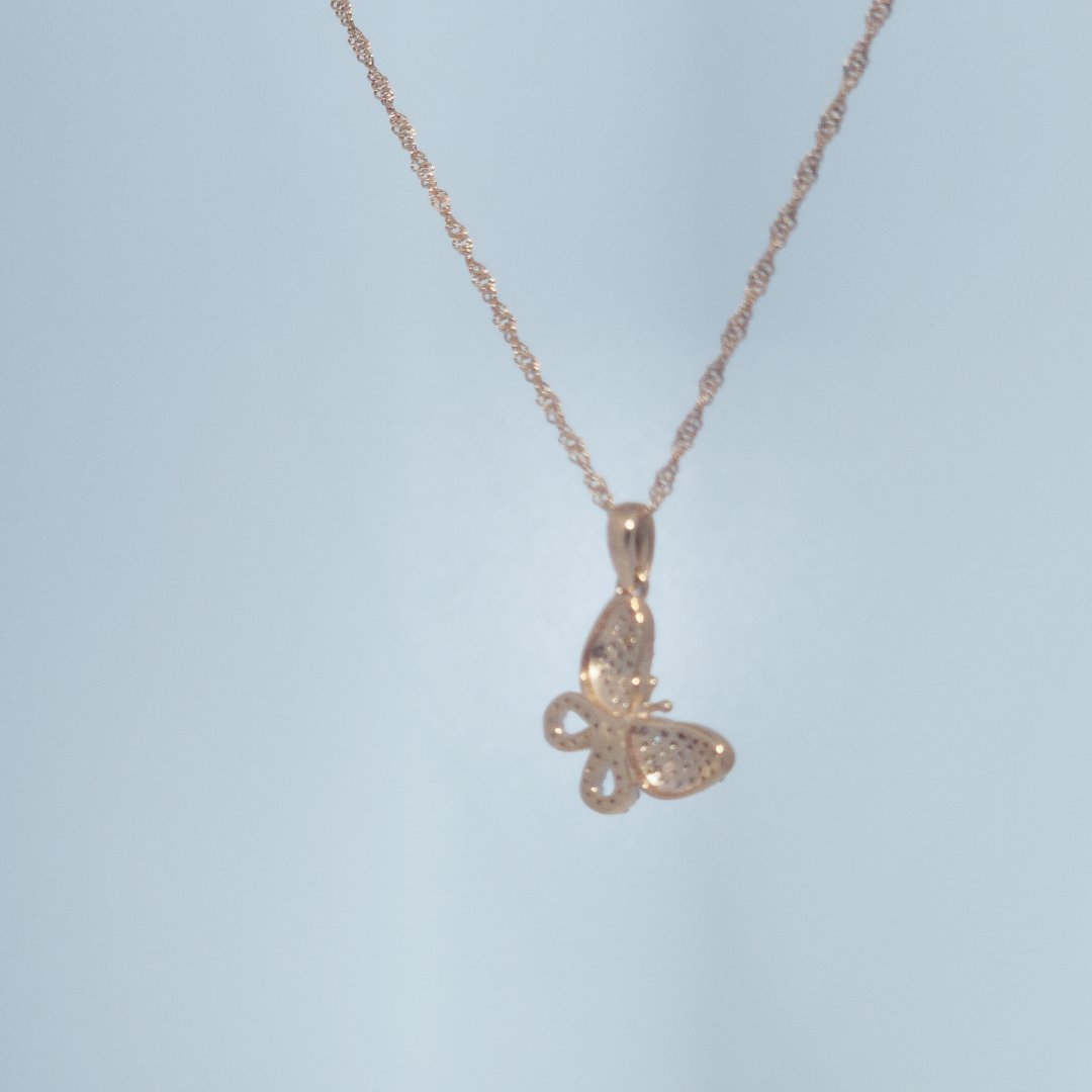 Butterfly Chocolate and White Natural Diamonds(1/8 CTW) Pendant with Chain