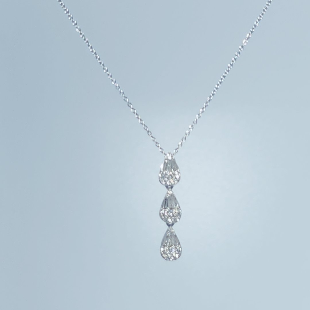 3 Pear Pendant Chain, Natural Diamonds (0.35CTW), 14K White Gold