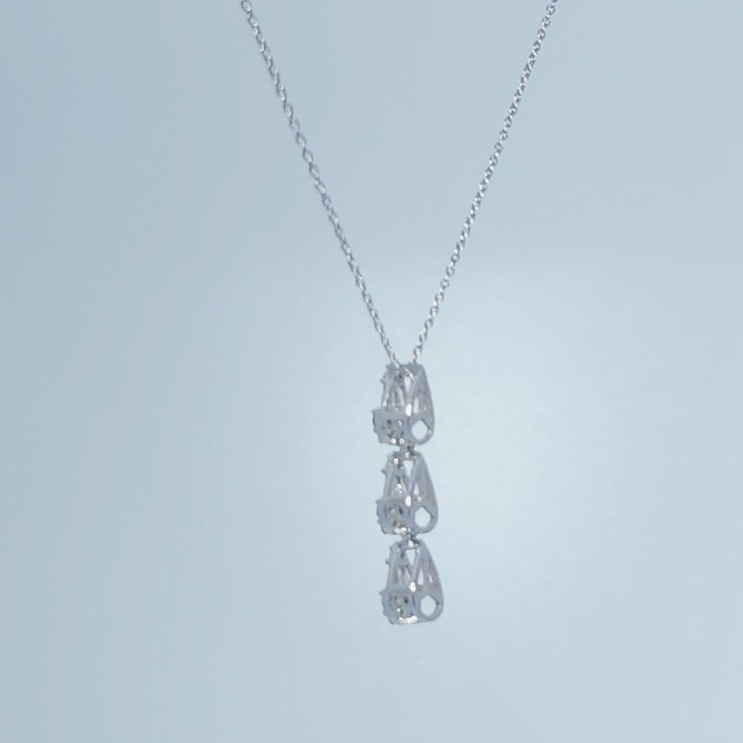 3 Pear Pendant Chain, Natural Diamonds (0.35CTW), 14K White Gold