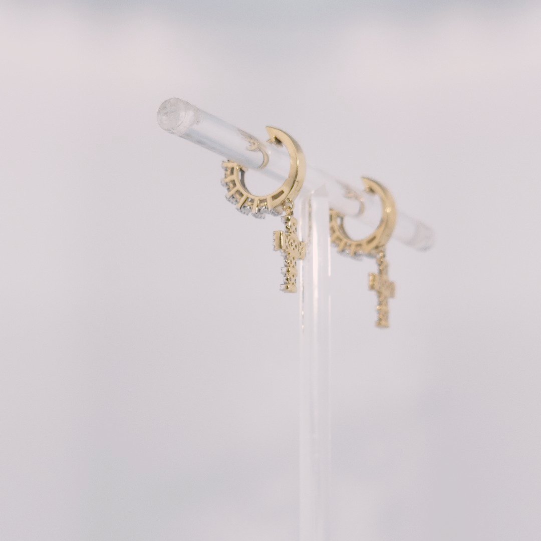 Diamonds Hoops Earrings with Cross, Natural Diamonds (0.38 CTW) I/SI1 10K